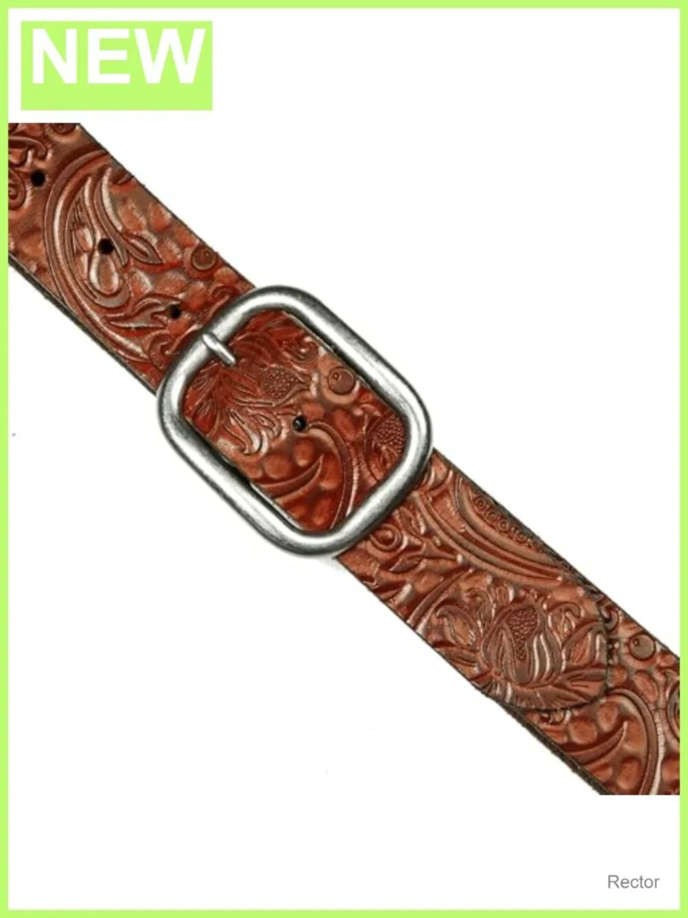Women's Embroidered Floral Leather Belt Buffalo Leather Roller Buckle